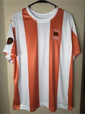Tito’s Handmade Vodka Soccer Jersey Orange White Striped Graphic Tee Size S